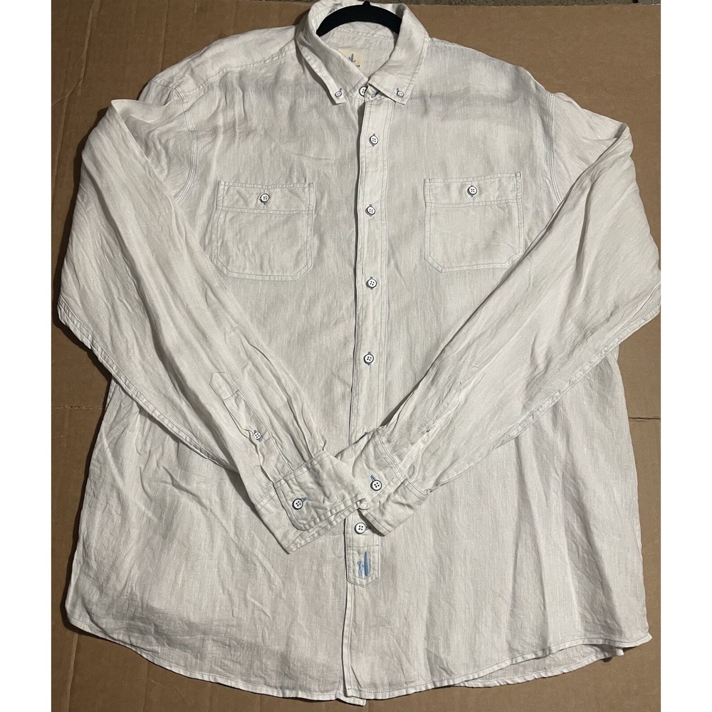 Johnnie-O Shirt Mens XL Linen White Hanging Out Button Down Casual